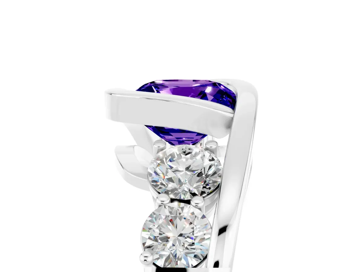Bezel Set Cushion Cut Tanzanite Bypass Ring with Round Accents Platinum