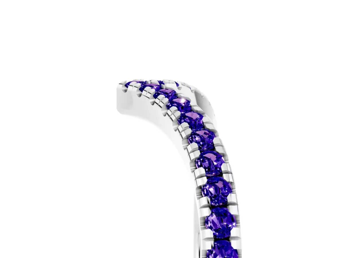 Pavé Round Tanzanite V-Shaped Chevron Band with Shared Prong Setting Platinum