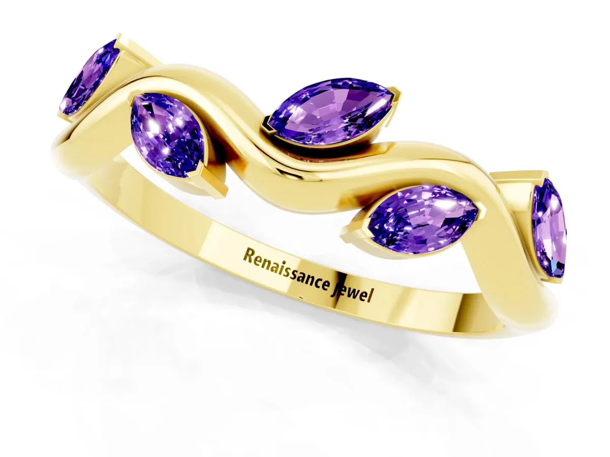 Marquise Tanzanite Twisted Band with Prong Setting Yellow gold