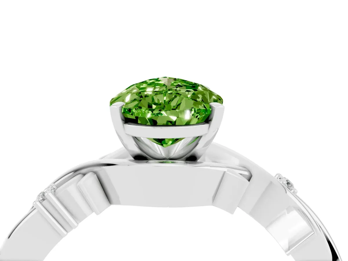 Pear Cut Peridot Solitaire Ring with Twisted Band and Prong Setting White gold