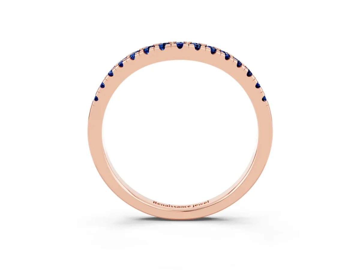 Blue Sapphire Pavé Curved Wedding Band Rose gold