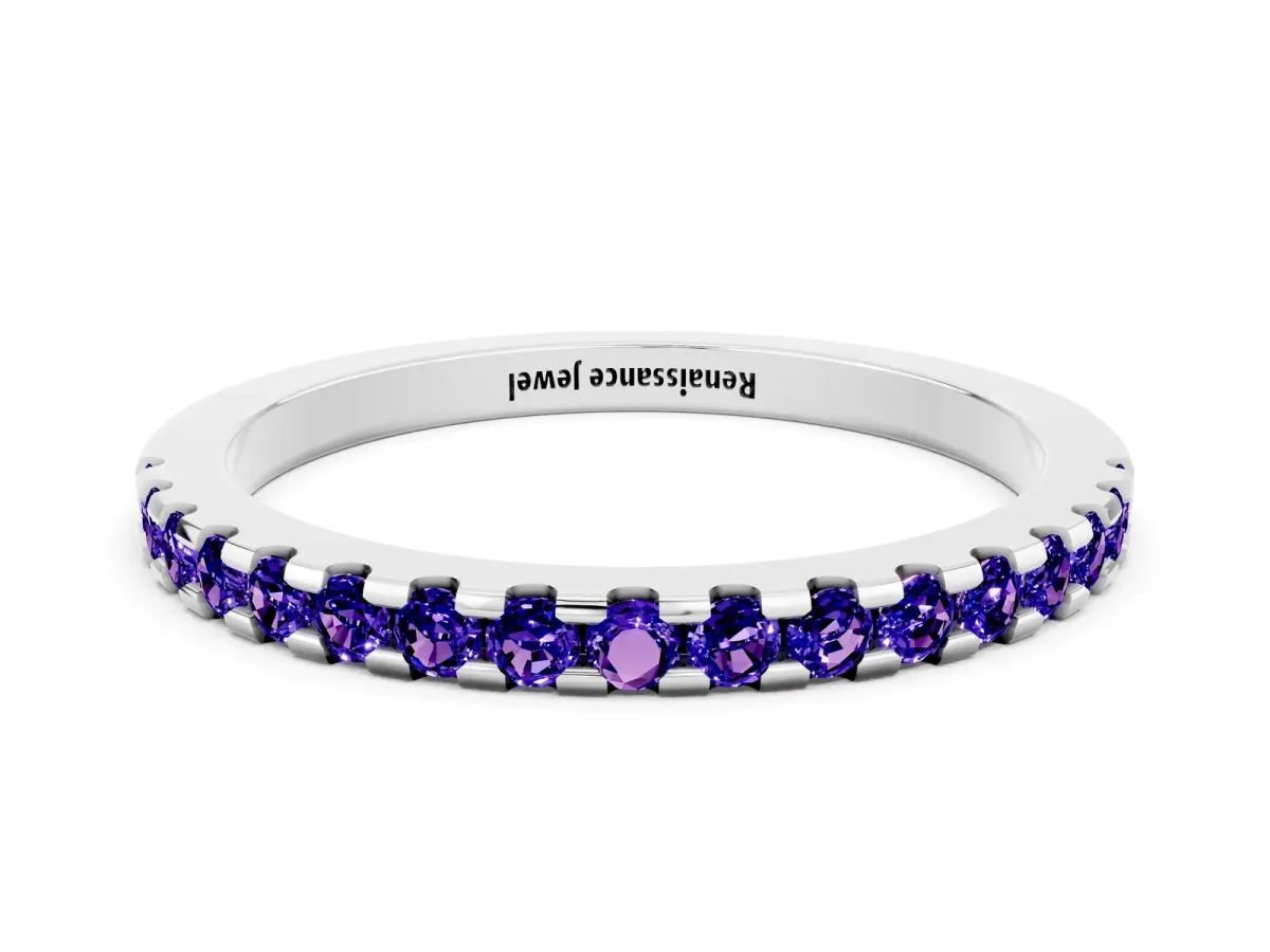 Round Tanzanite Pavé Set Eternity Band with Micro Prong Setting Silver