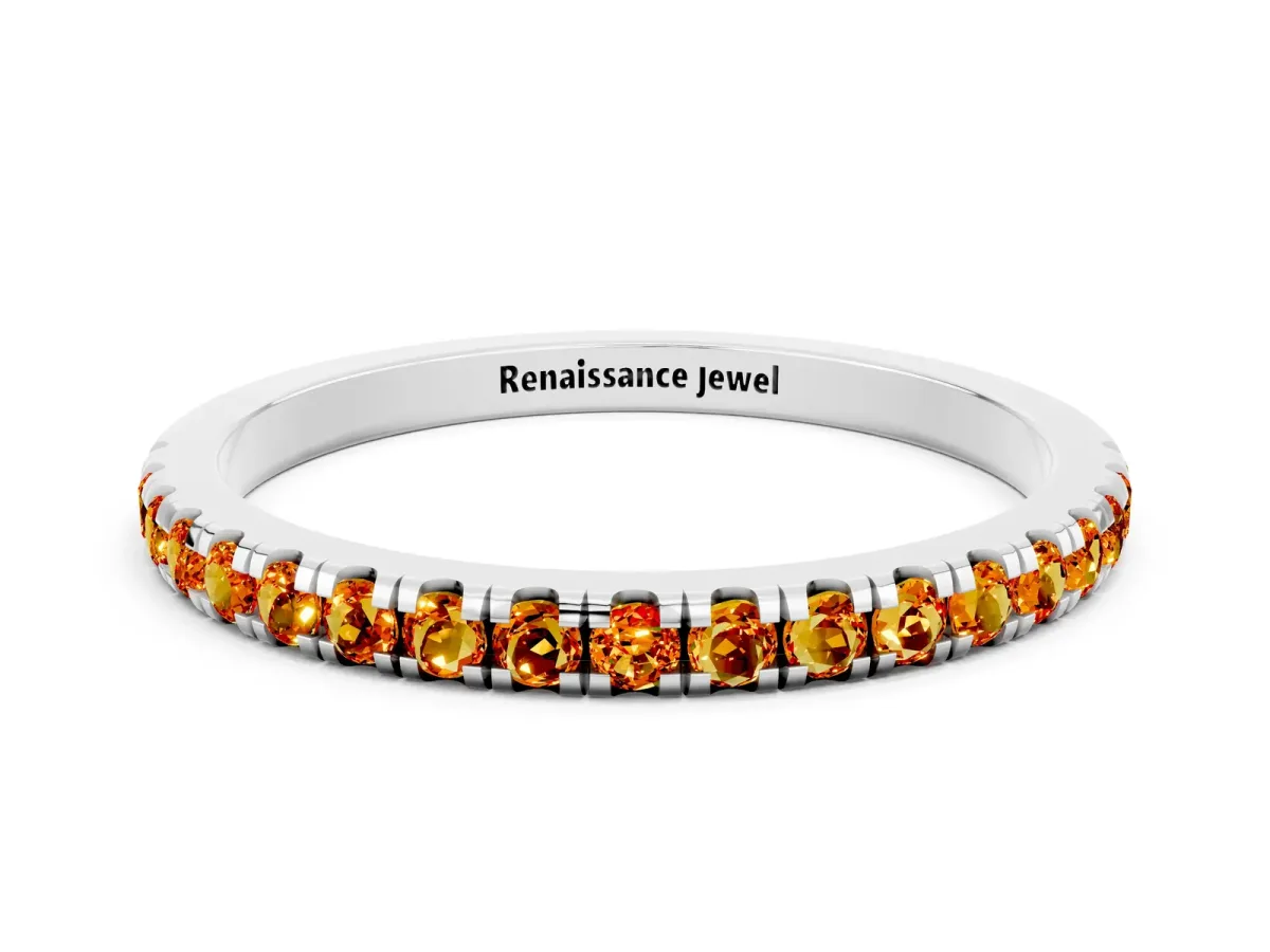 Pavé Round Citrine Half Eternity Band with Shared Prong Setting Silver