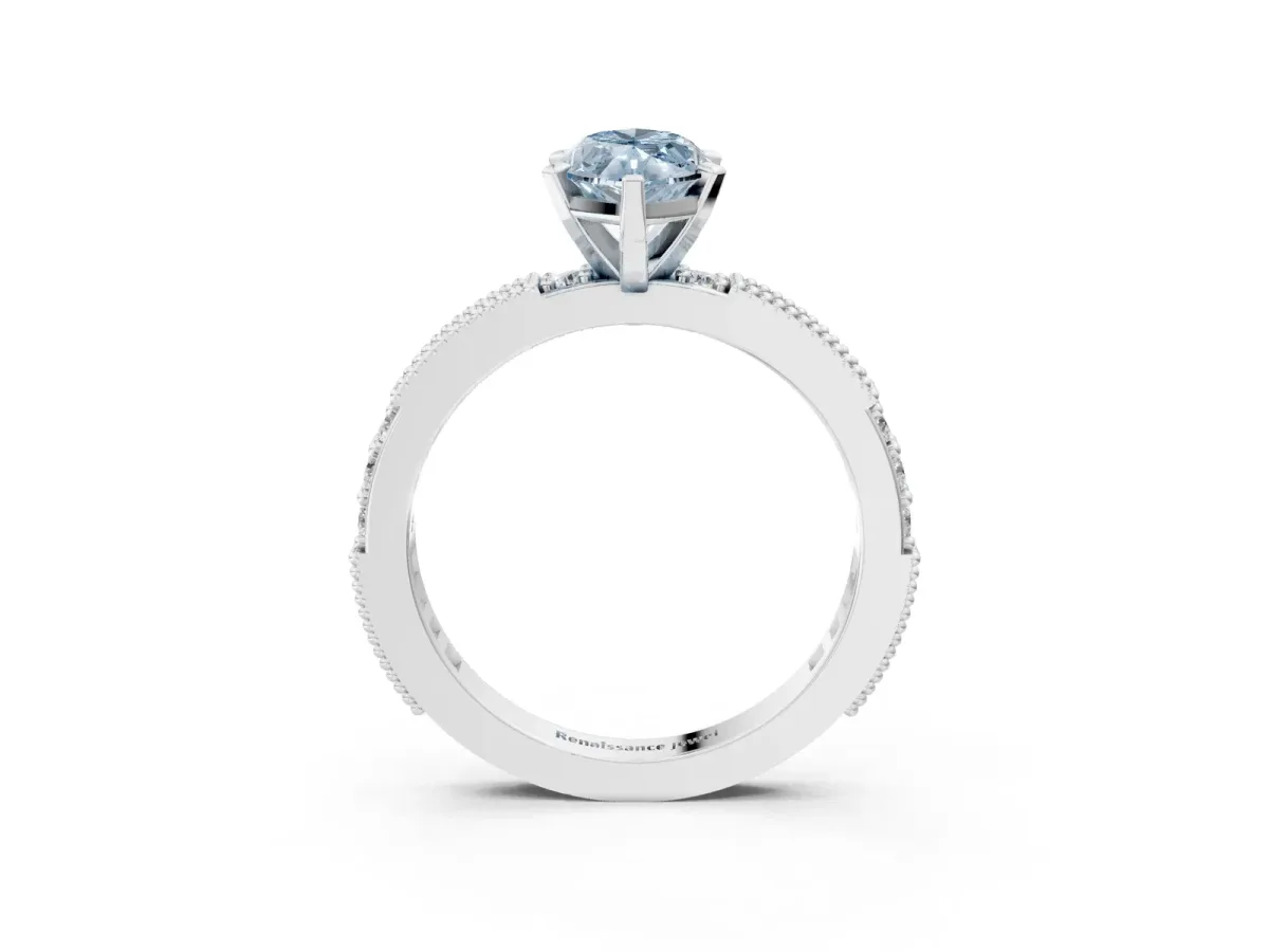 Fancy Blue Marquise Cut Solitaire with Pavé Band and Four-Prong Setting Silver