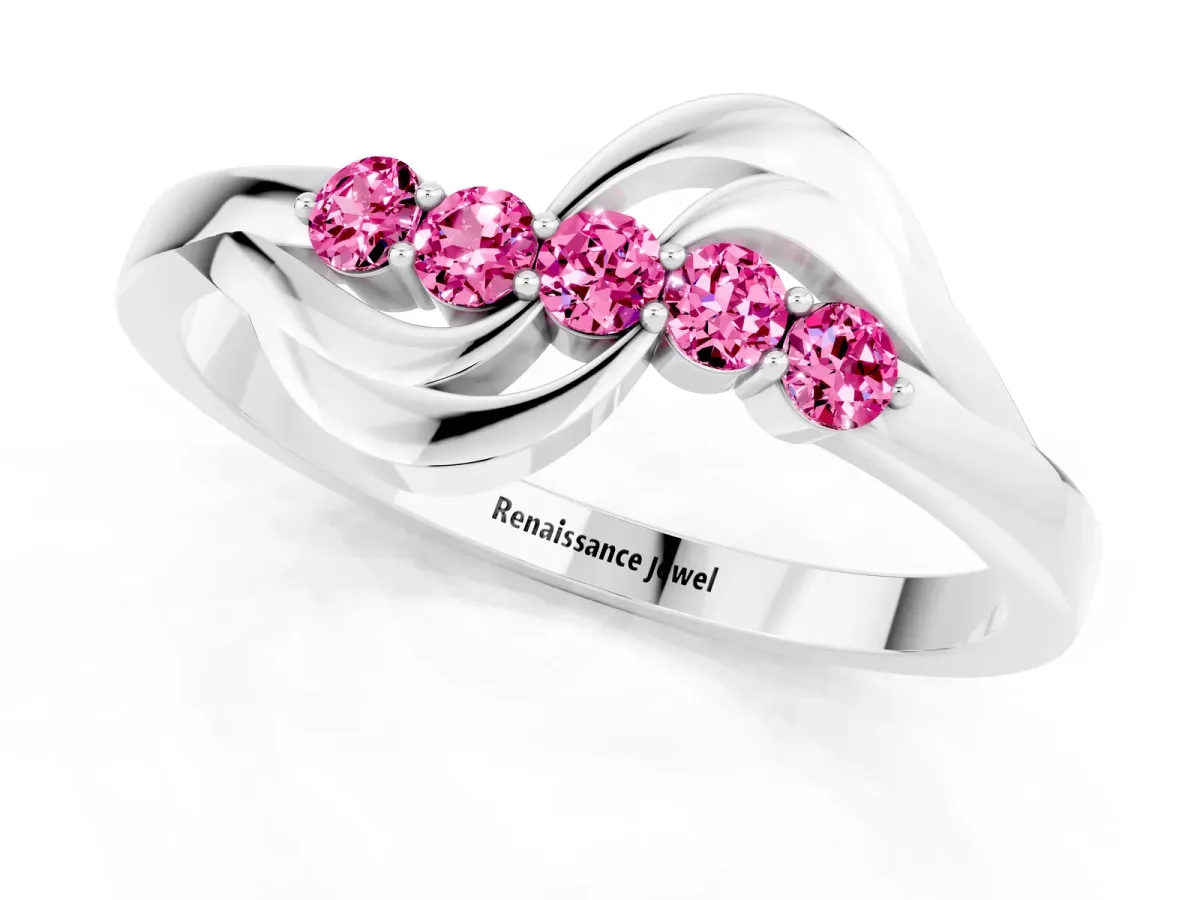 Five-Stone Round Pink Sapphire Crossover Band with Prong Setting Platinum