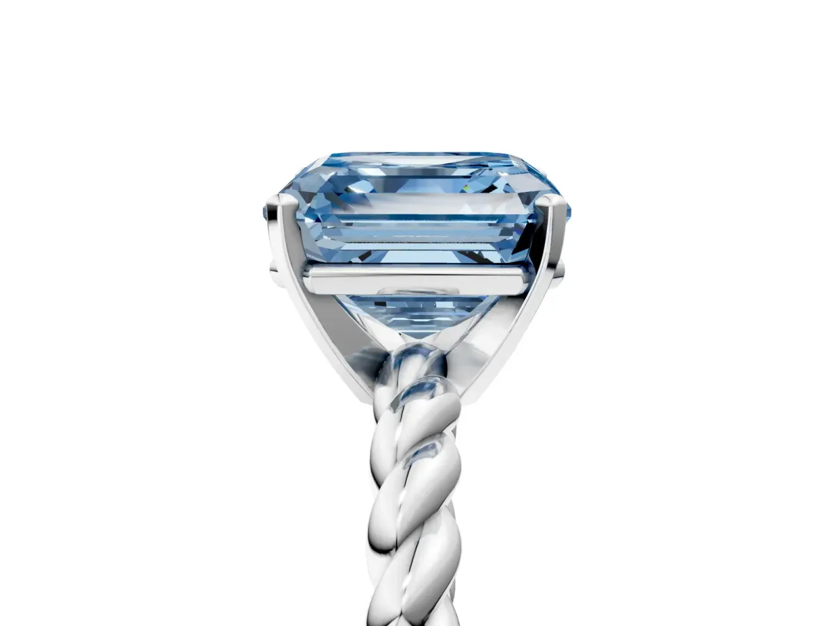 Fancy Blue Asscher Cut Cut Solitaire Twisted Band with Four-Prong Setting Platinum