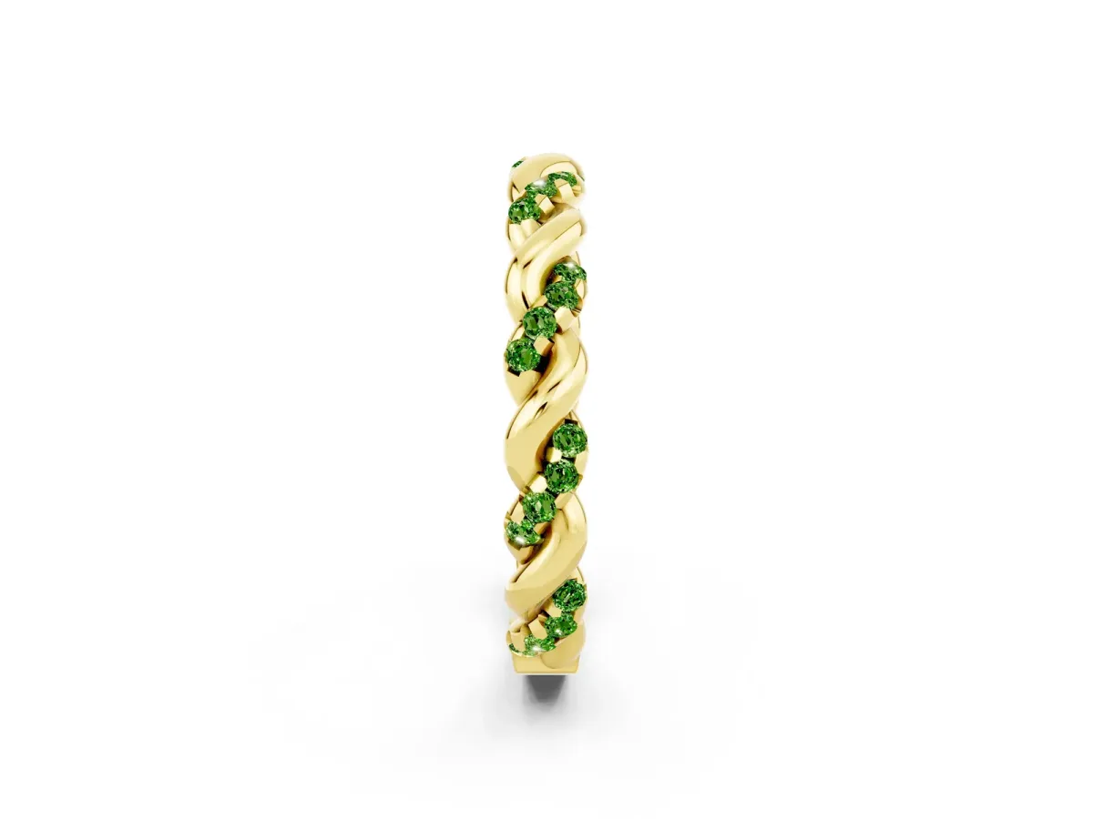 Twisted Pavé Round Peridot Eternity Band Yellow gold