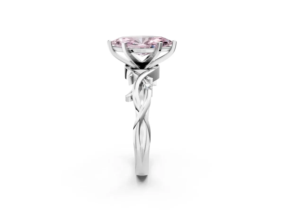 Fancy Pink Marquise Cut Diamond Solitaire Ring with Twisted Band and Prong Setting Silver