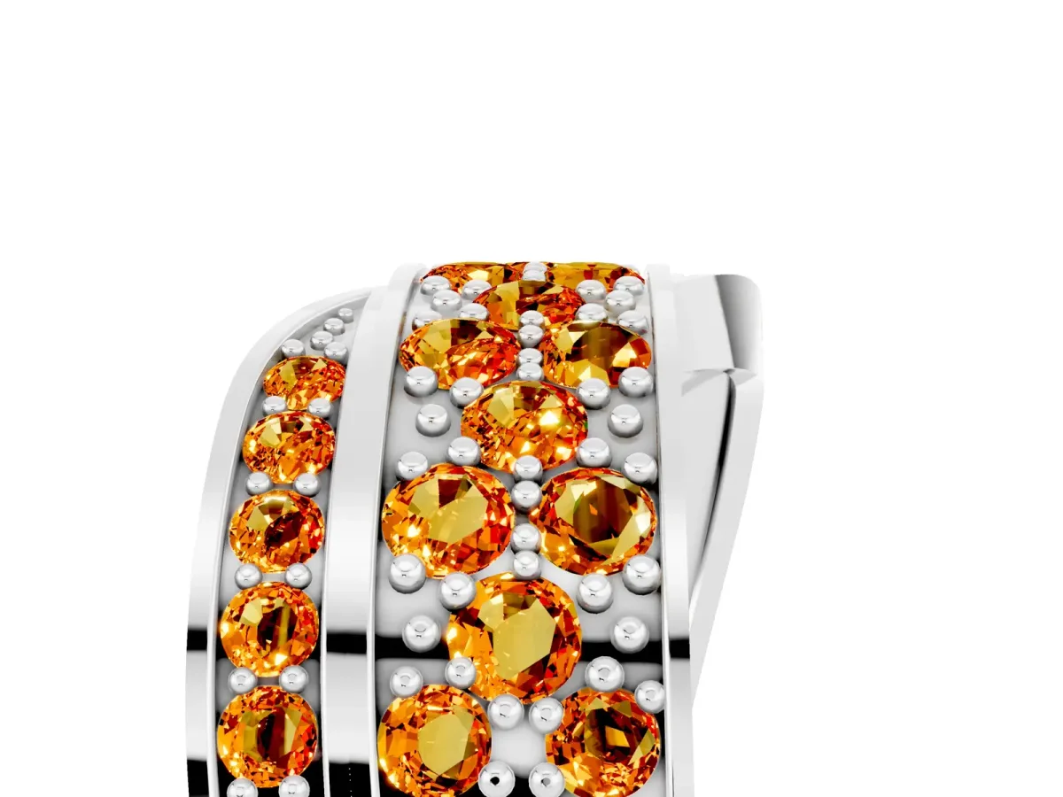 Pavé Round Citrine Crossover Band with Bead Prong Setting Platinum