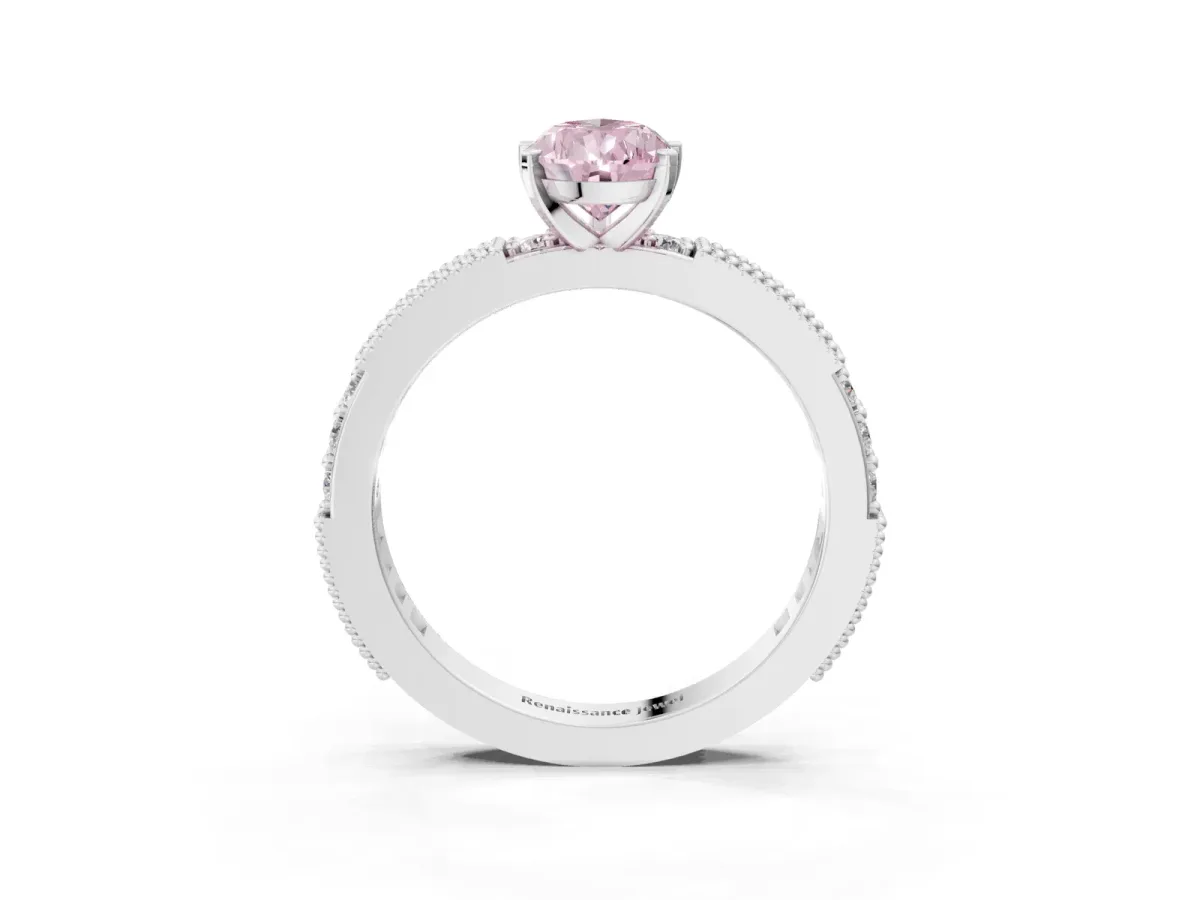 Fancy Pink Pear Cut Solitaire with Pavé Band and Four-Prong Setting Platinum