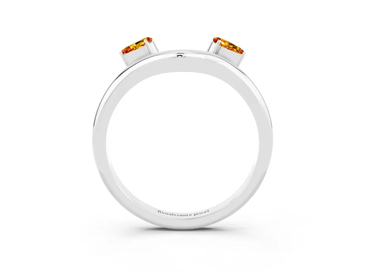Pear Cut Citrine Two-Stone Open Band Ring with Prong Setting Platinum
