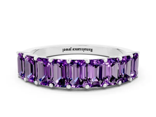 Emerald Cut Amethyst Prong-Set Eternity Band Platinum