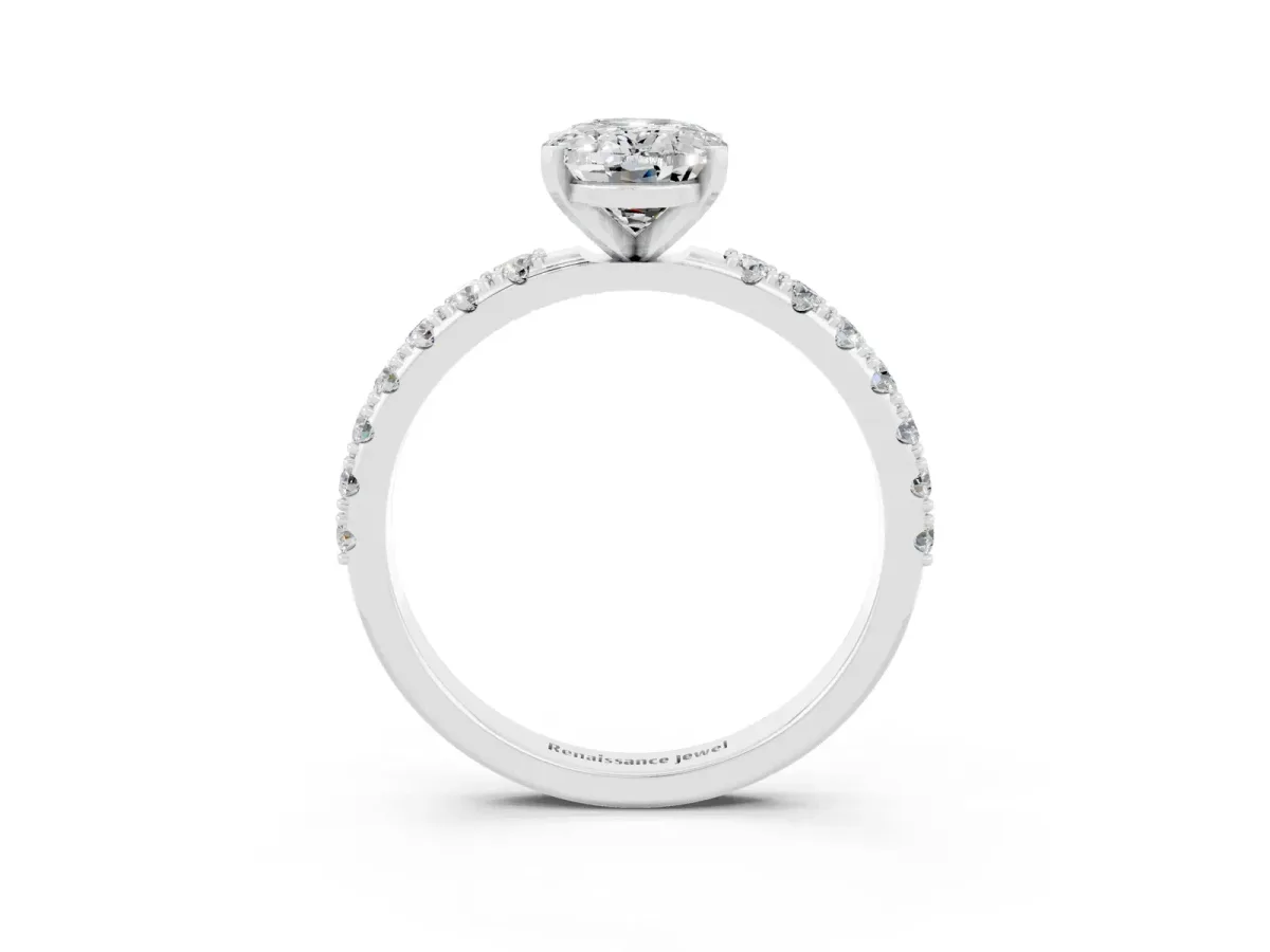 Oval Cut Moissanite Solitaire Pavé Band with Four-Prong Setting Silver