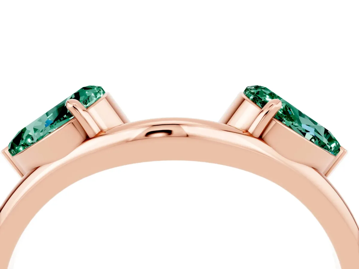 Two-Stone Pear Green Sapphire Bypass Ring with Prong Setting Rose gold