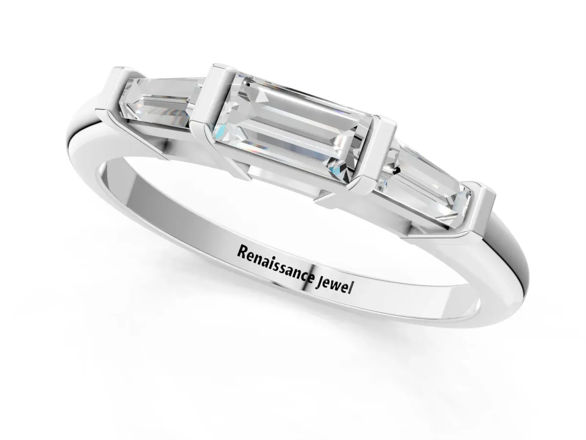 Three-Stone Baguette Cut Channel Set Diamond Band Silver