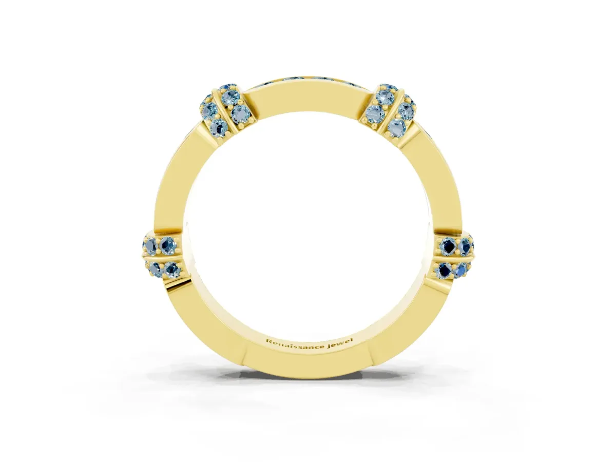 Pavé Round Aquamarine Link Band with Bezel Setting Yellow gold
