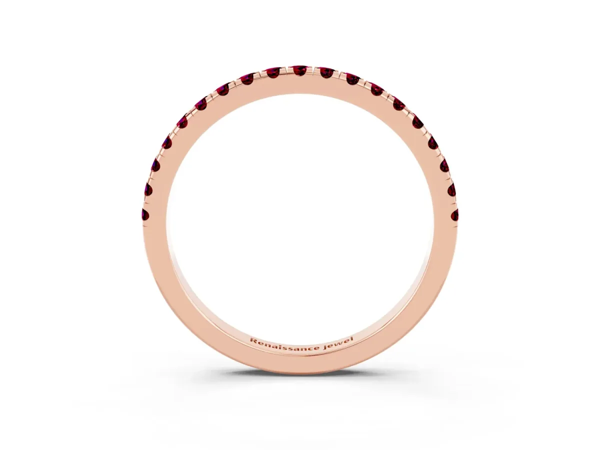 Pavé Round Garnet Half Eternity Band with Shared Prong Setting Rose gold