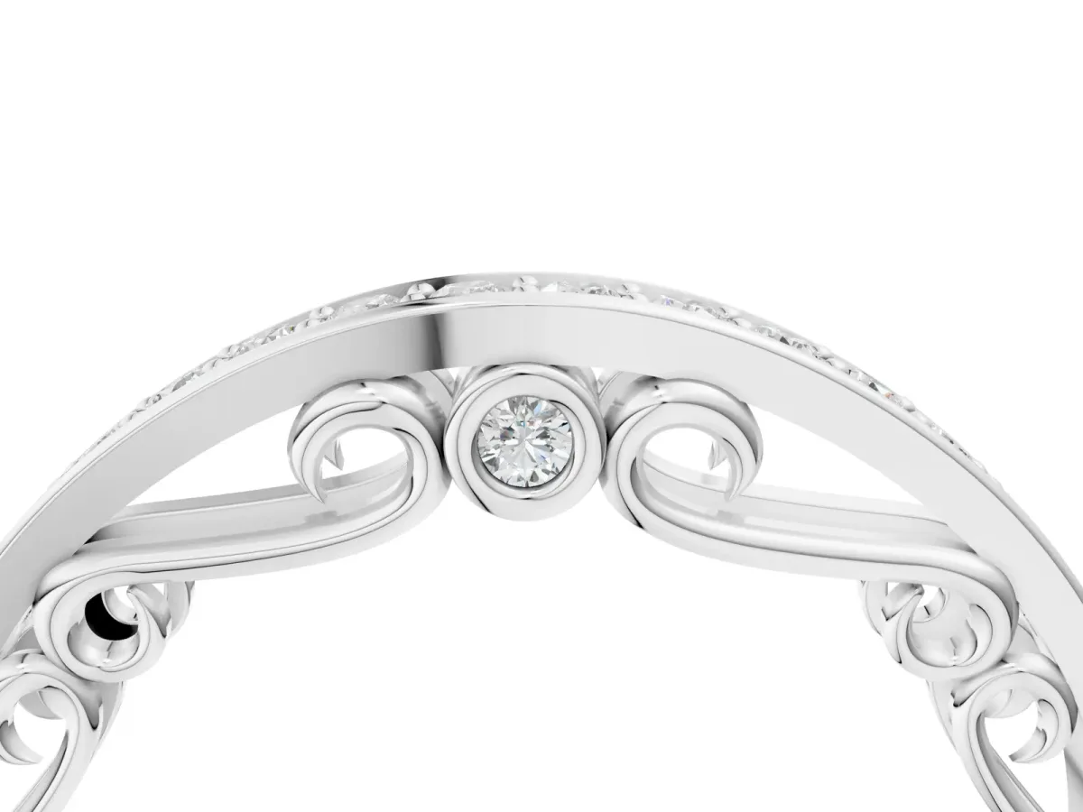 Channel Set Round Diamond Contoured Band White gold