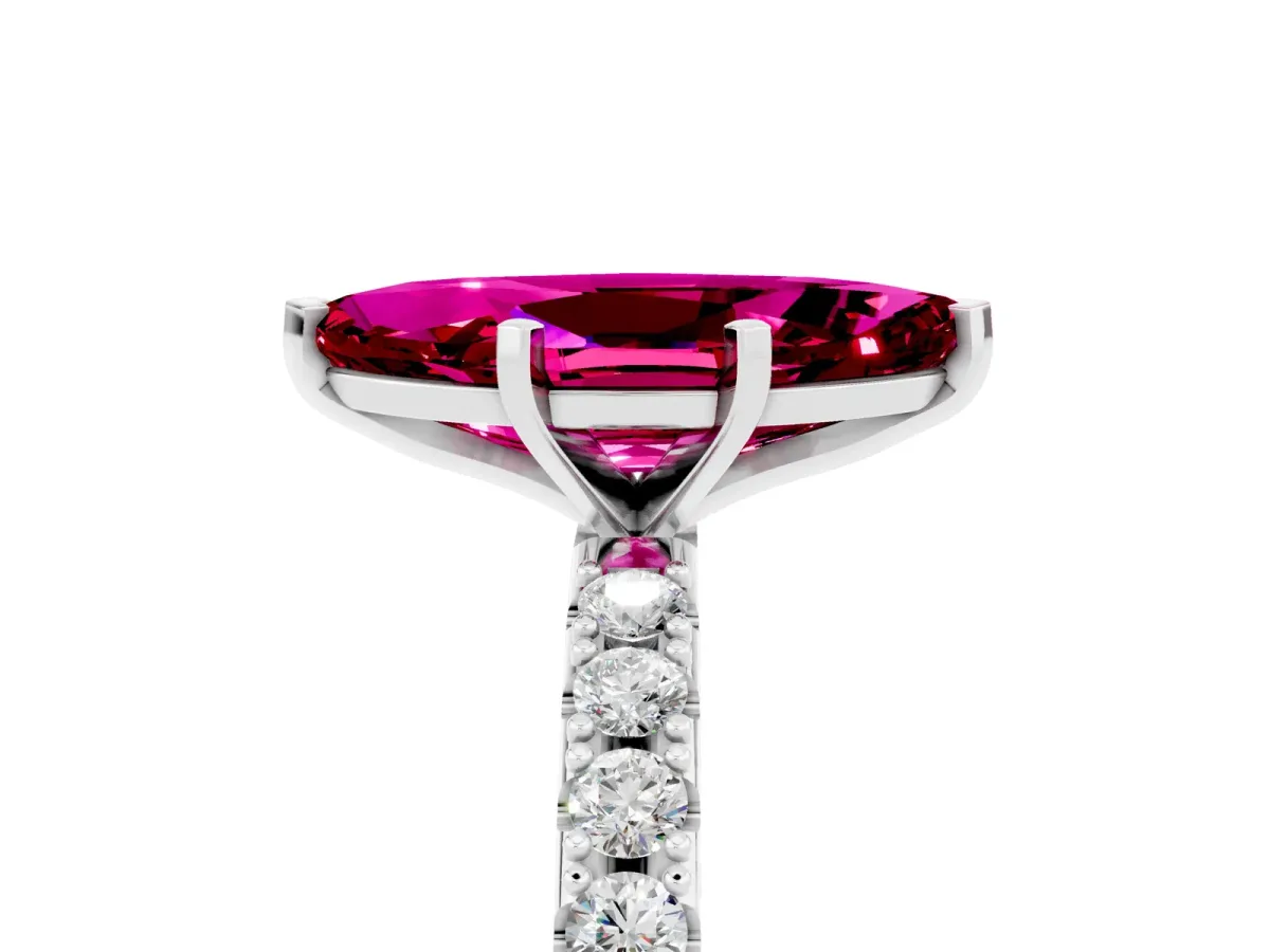 Marquise Cut Garnet Solitaire Pavé Band with Four-Prong Setting Silver