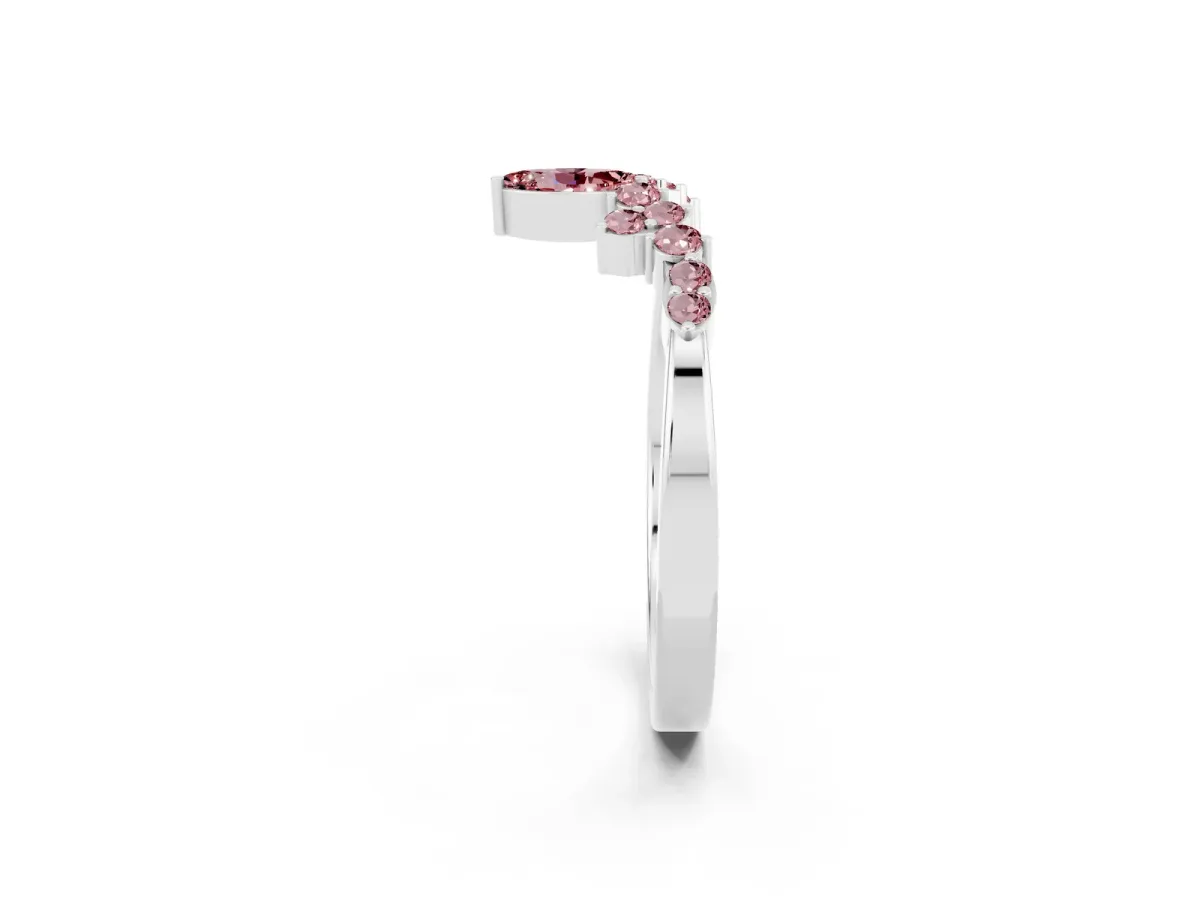 Marquise and Round Morganite Chevron Band with Prong Setting Silver