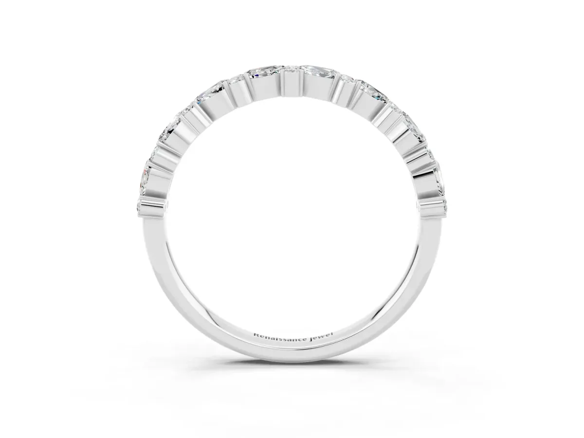 Pear and Round Moissanite Wedding Band Silver