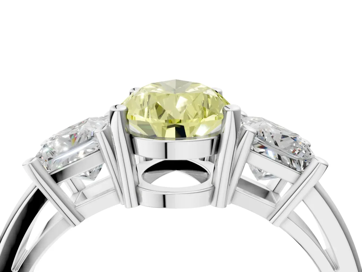 Fancy Yellow Three-Stone Pear Cut Cut Solitaire Ring with Prong Setting White gold