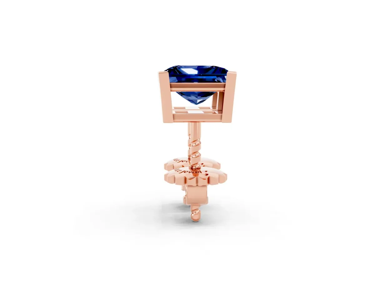 Princess Cut Blue Sapphire Stud Earrings Rose gold