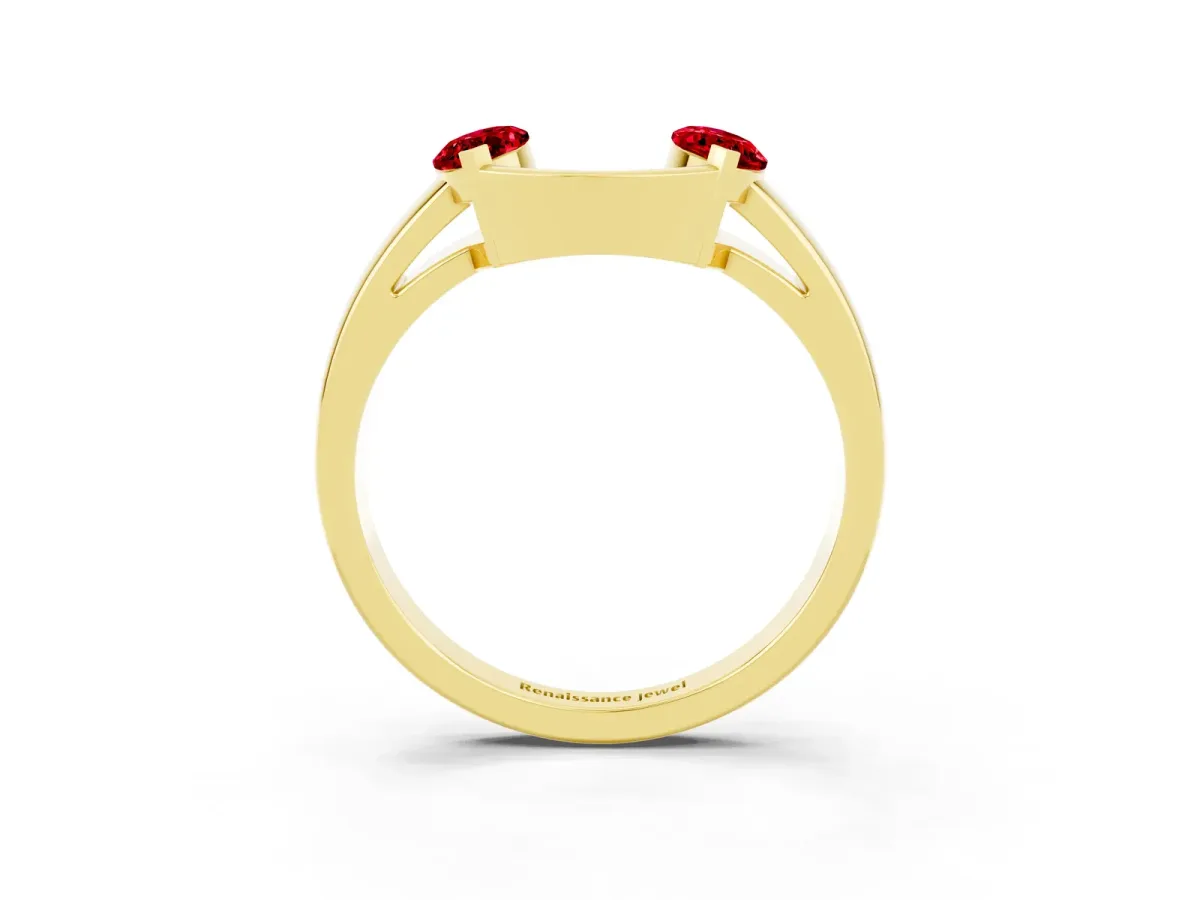 Marquise Ruby Open Band Ring with Tension Setting Yellow gold
