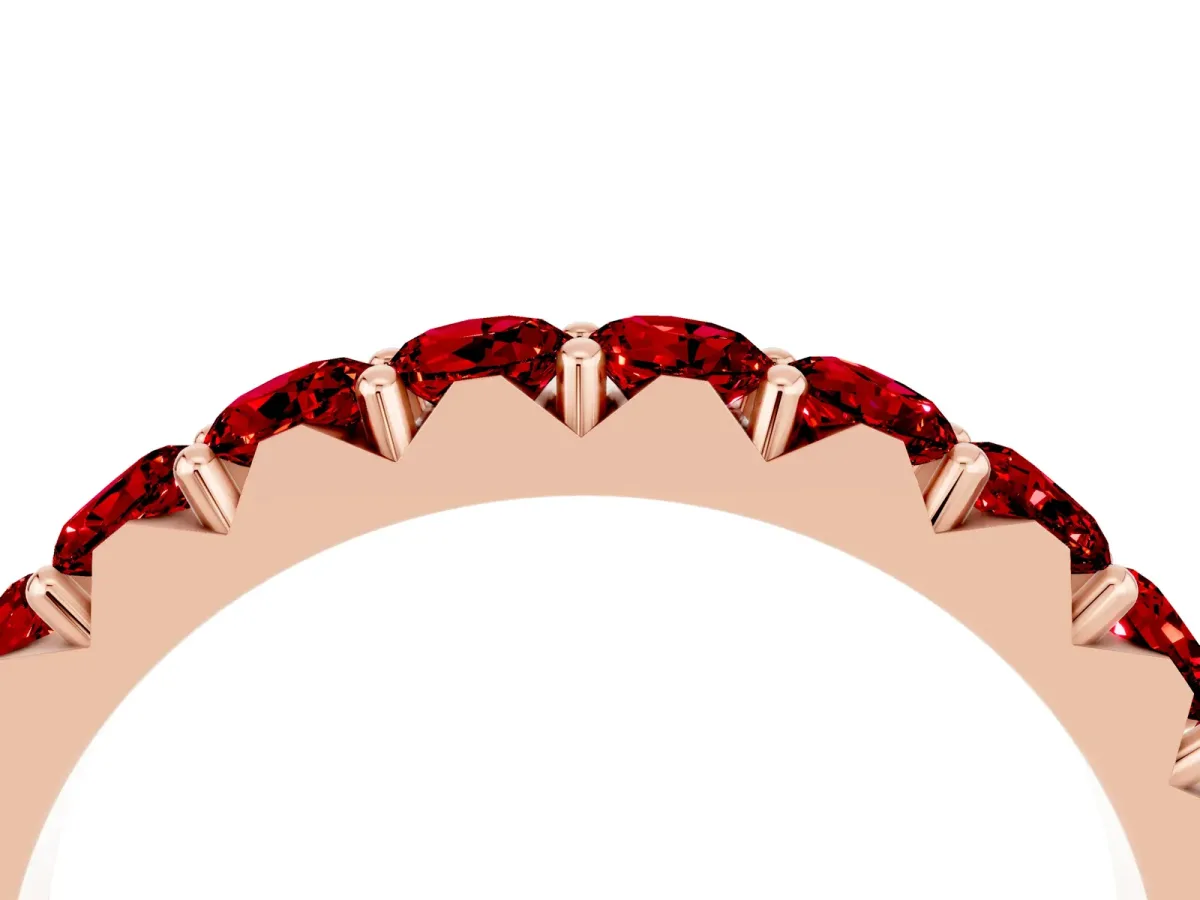Round Ruby Half Eternity Band with Classic Prong Setting Rose gold