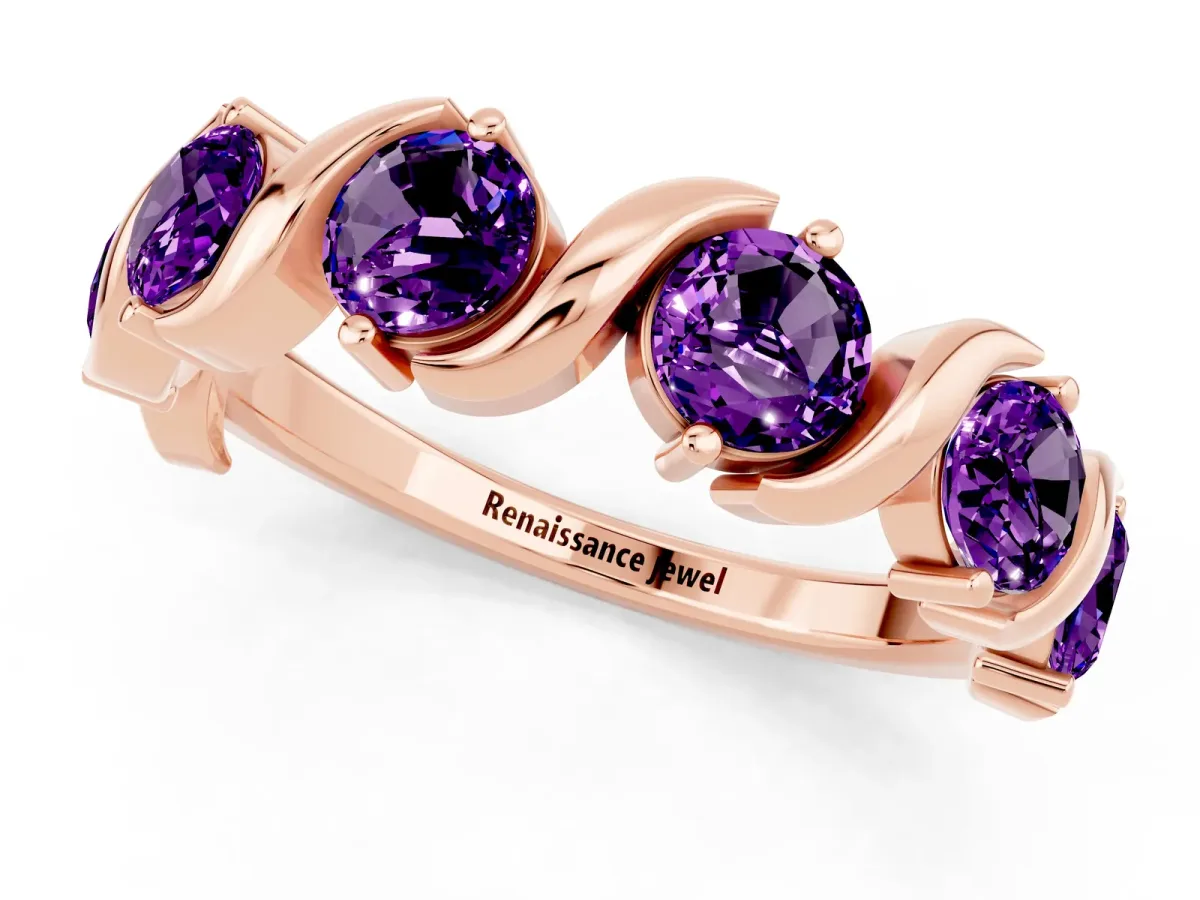 Six-Stone Round Amethyst Wave Band with Shared Prong Setting Rose gold
