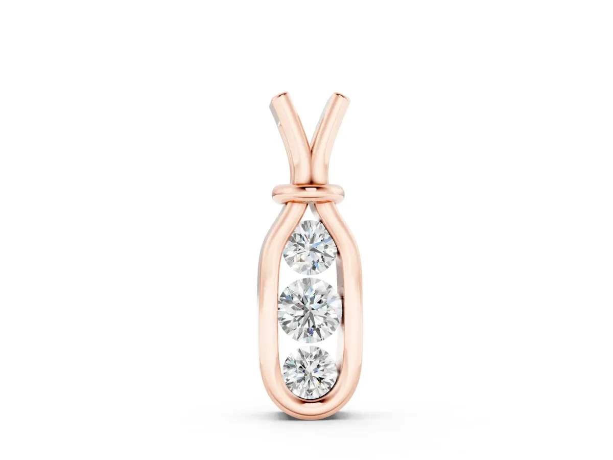 Three-Stone Round Diamond Bezel Pendant Rose gold