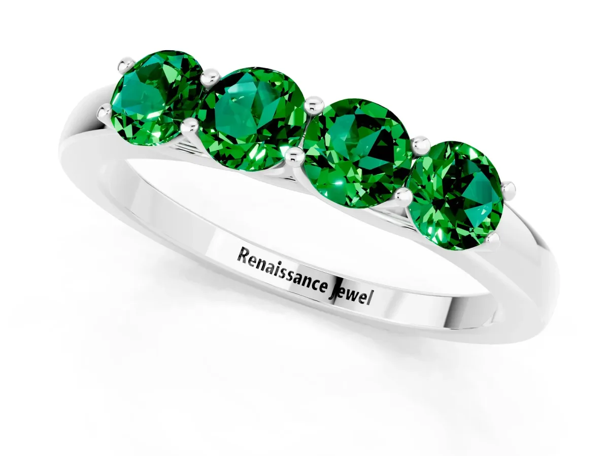 Four-Stone Round Emerald Prong-Set Band White gold