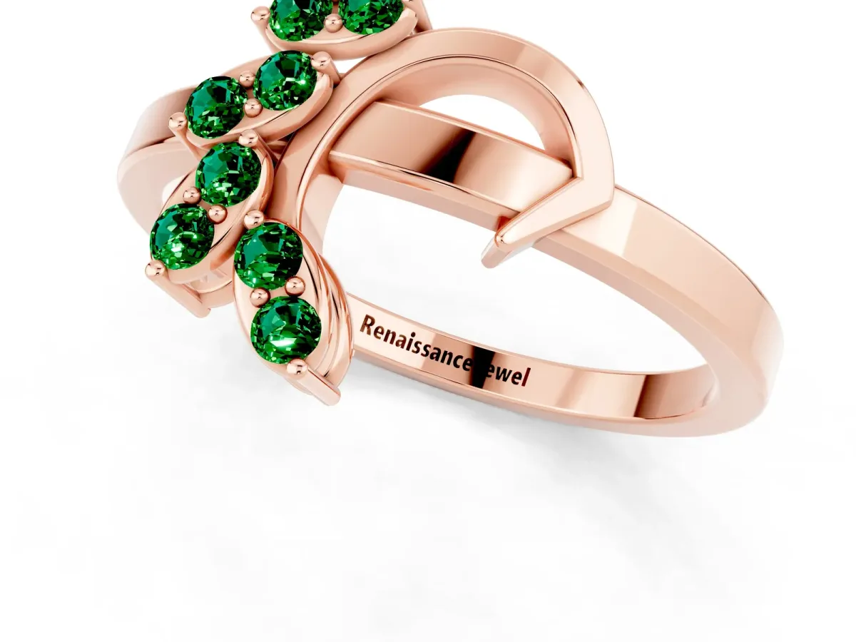 Marquise Emerald Cluster Bypass Ring with Prong Setting Rose gold