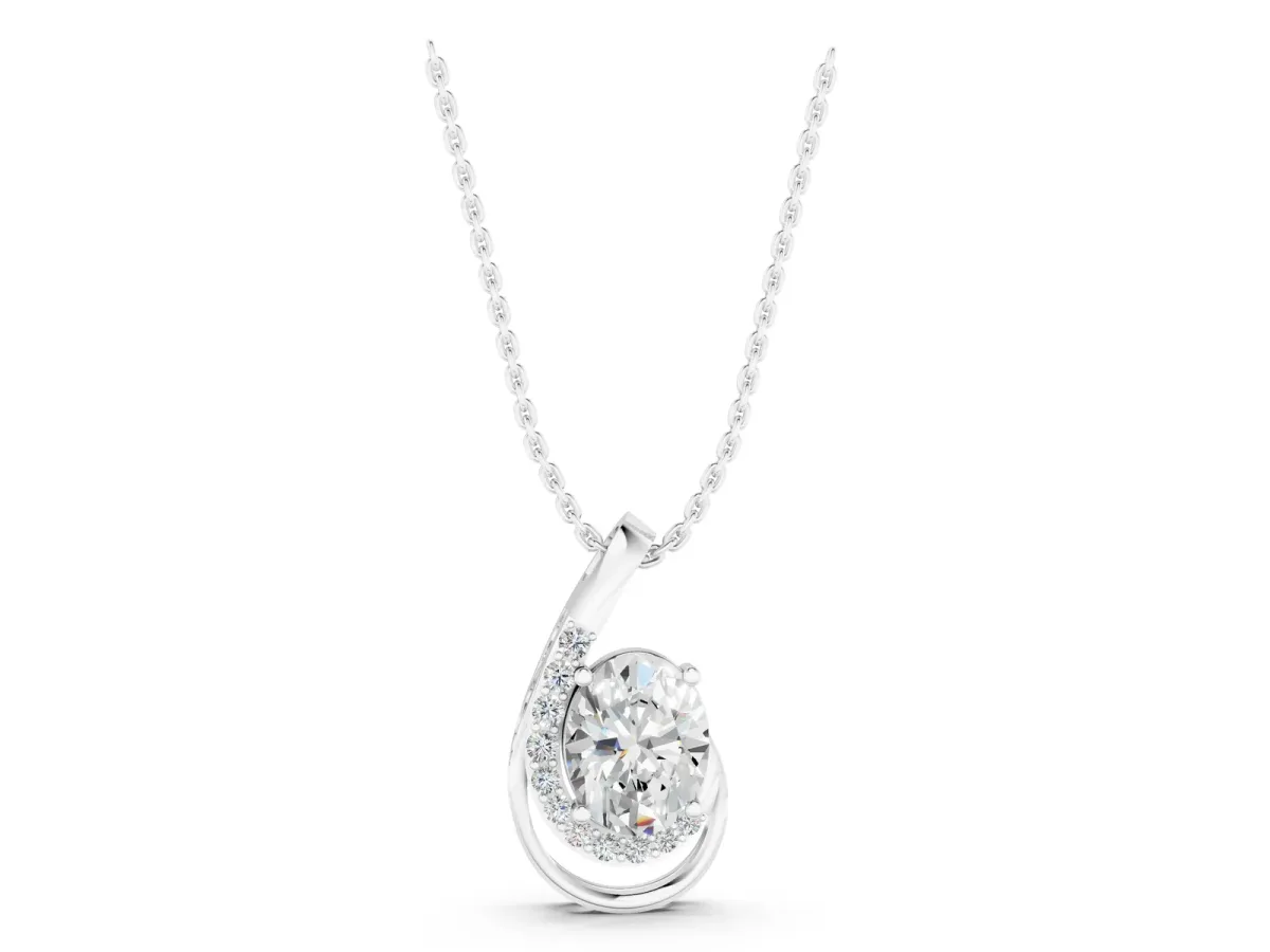 Round Diamond Prong Set Swirl Pendant Silver