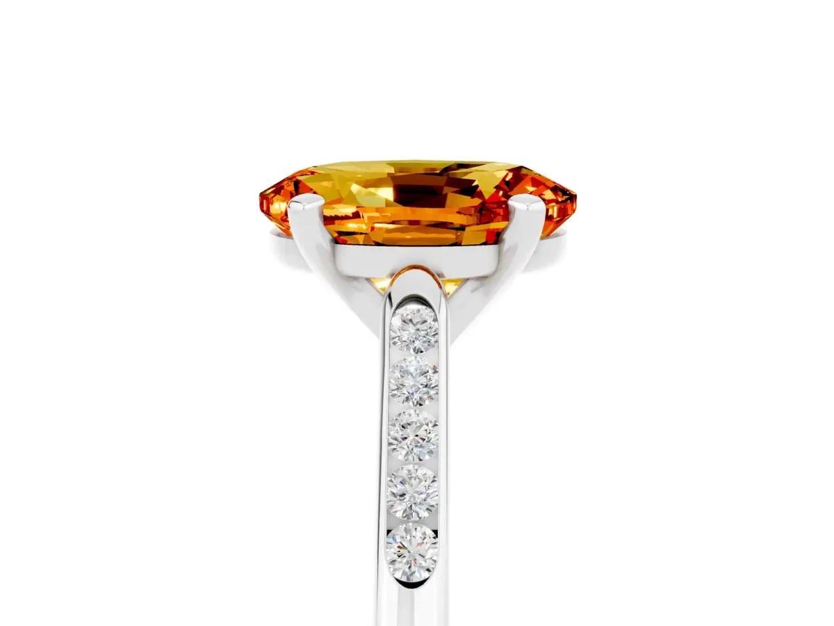 Oval Cut Citrine Solitaire Ring with Channel Set Round Band and Prong Setting Silver