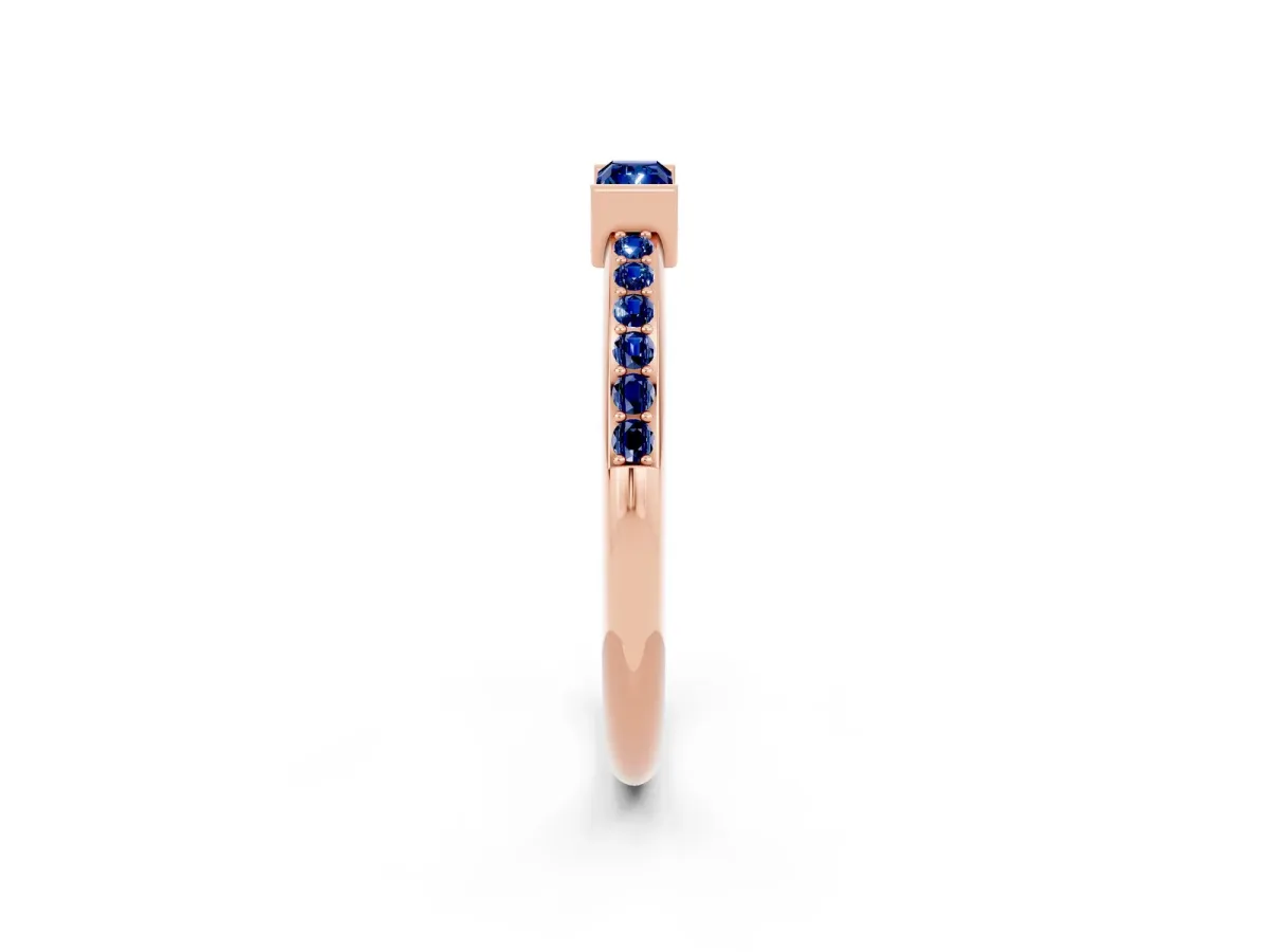 Baguette Blue Sapphire Pavé Band with Bar Setting Rose gold