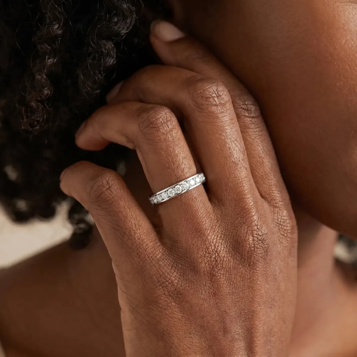 Round Diamond Eternity Band with Pavé Setting Silver