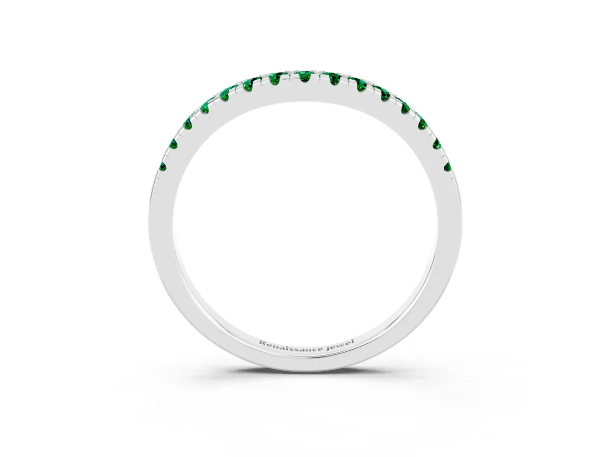 Emerald Pavé Curved Wedding Band Silver