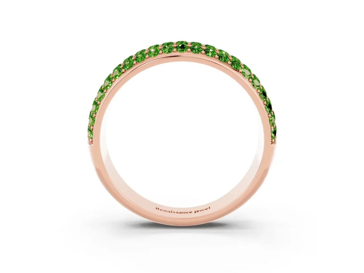 Three-Row Round Peridot Eternity Band with Shared Prong Setting Rose gold