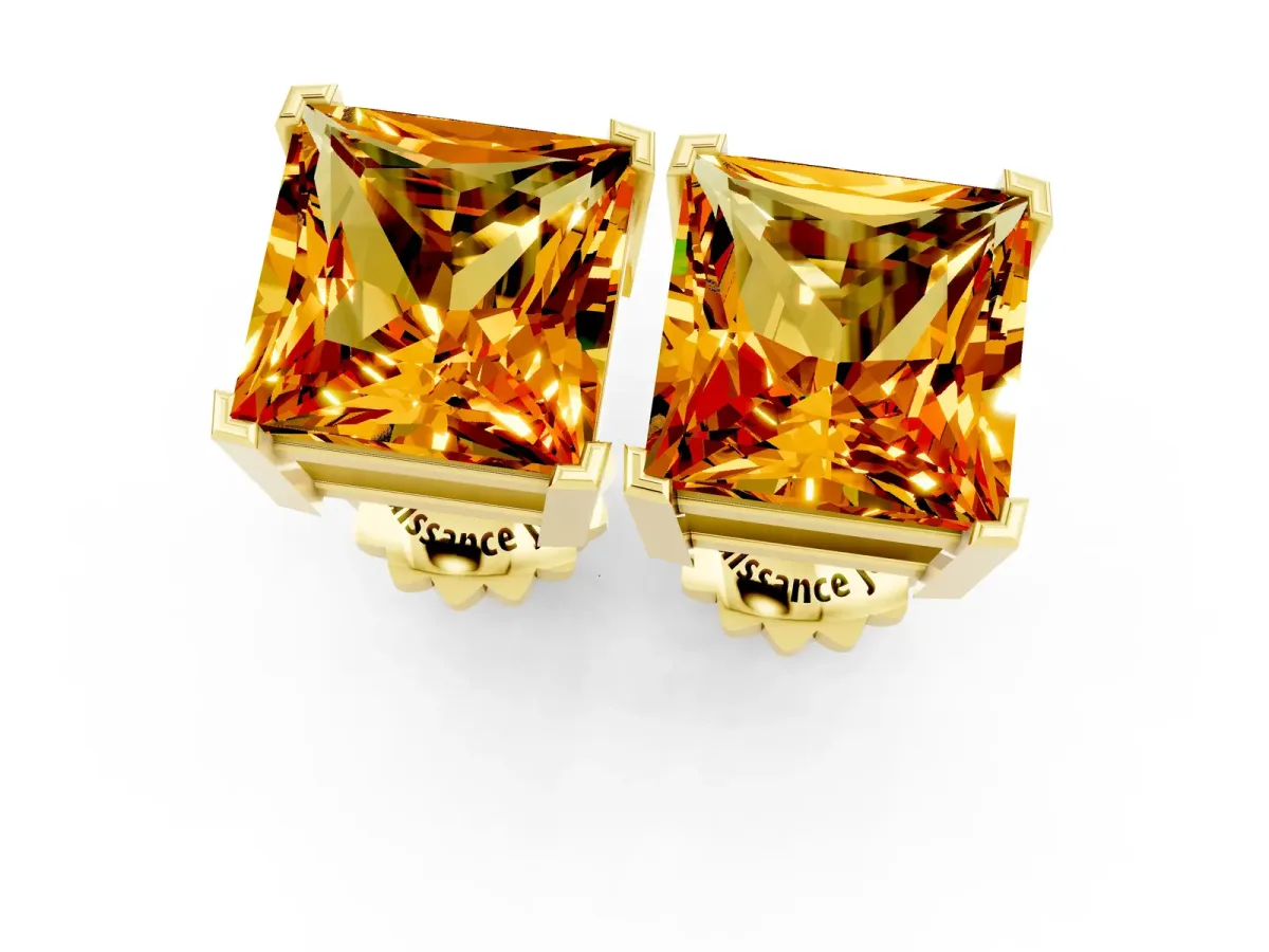 Princess Cut Citrine Stud Earrings Yellow gold