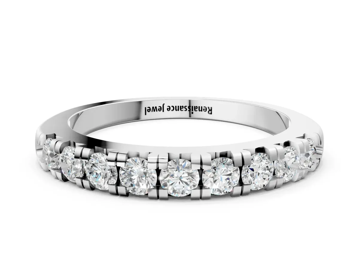 Round Diamond Half-Eternity Prong Set Band Silver