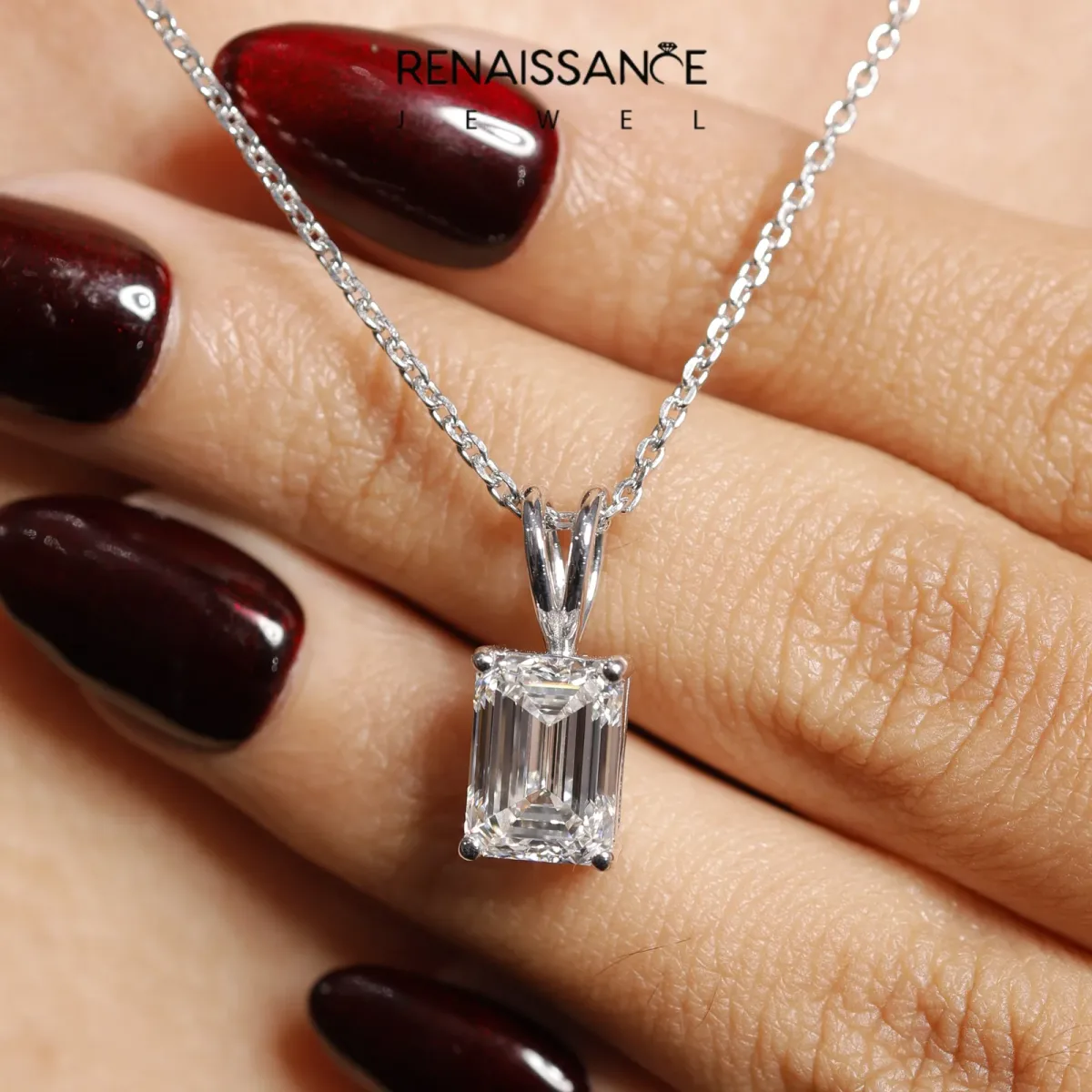 Emerald Cut Solitaire Pendant with Four-Prong Setting Silver