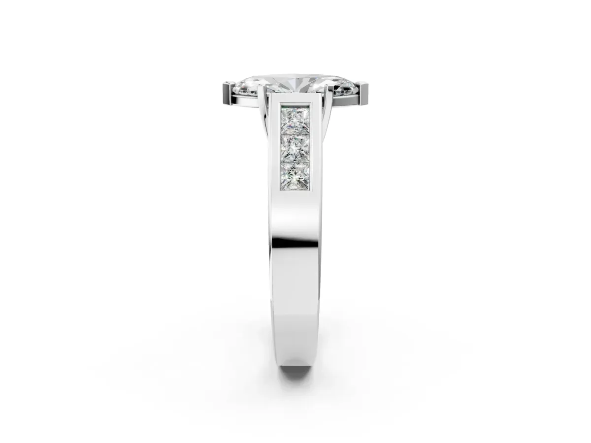 Marquise Cut Cut Channel Set Solitaire Ring with Four-Prong Setting Platinum
