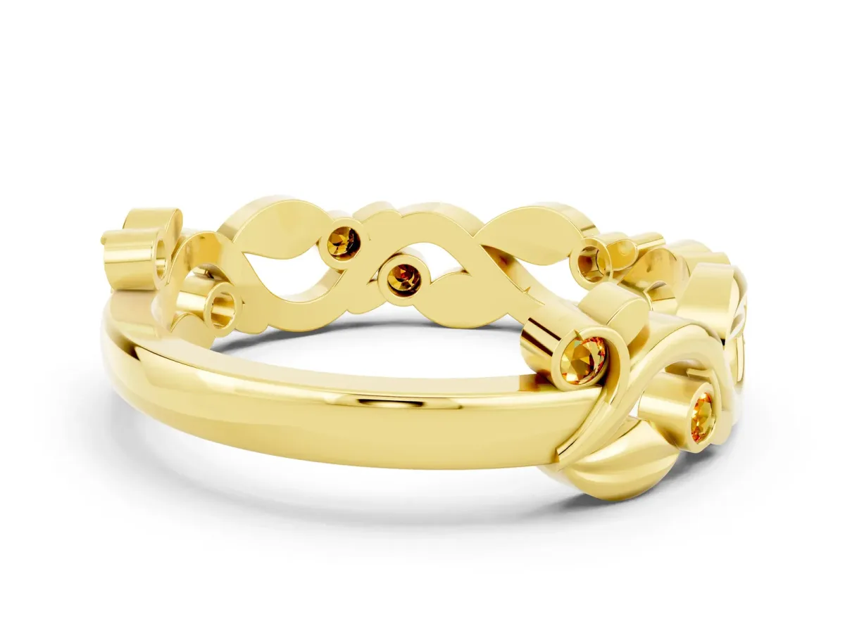 Round Citrine Leaf Eternity Band with Bezel Setting Yellow gold