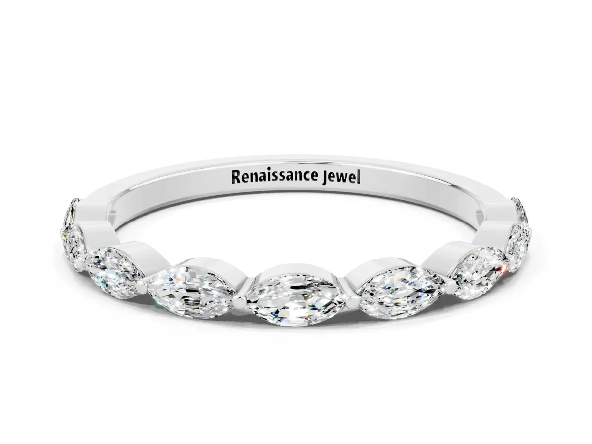 Marquise Moissanite Half Eternity Band with Prong Setting White gold