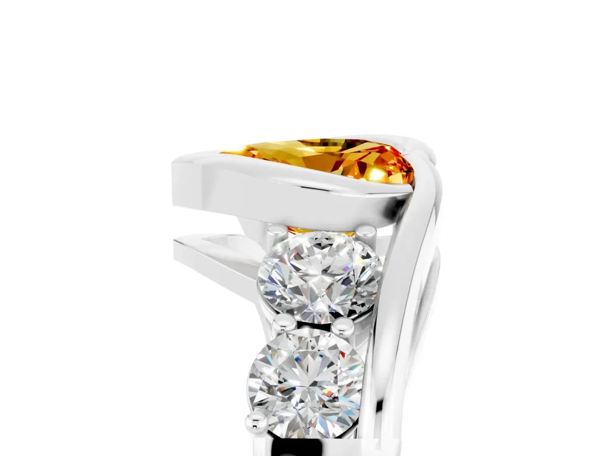 Bezel Set Heart Cut Citrine Bypass Ring with Round Accents Silver