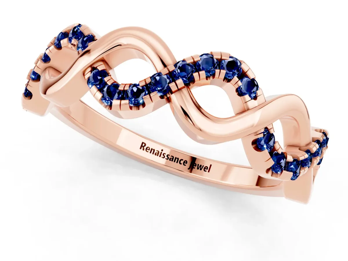 Twist Infinity Round Blue Sapphire Band with Pavé Setting Rose gold