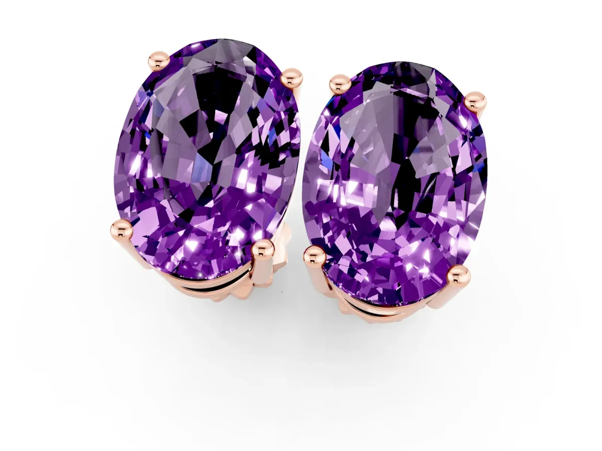Oval Cut Amethyst Stud Earrings Rose gold