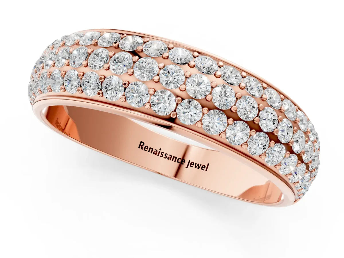 Three-Row Round Diamond Eternity Band with Shared Prong Setting Rose gold
