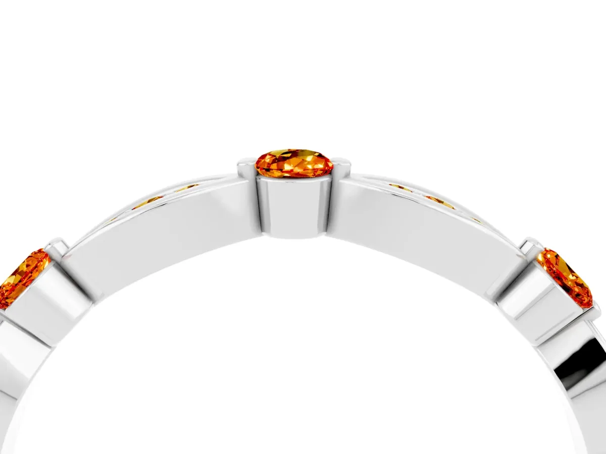 Marquise and Round Citrine Milgrain Band with Bezel Setting Silver